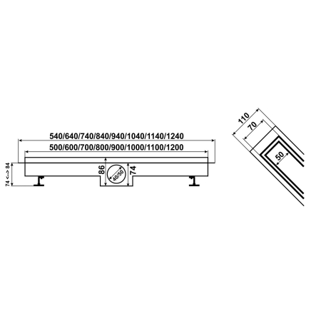 Odpływ liniowy podłogowy 2w1 pod płytkę OBROTOWY 360° - 110 cm KOLOR CZARNY