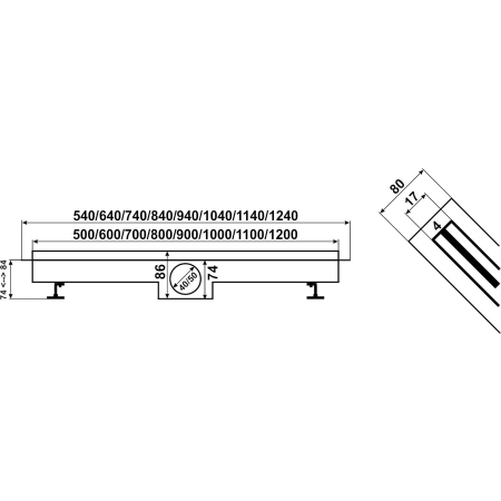 Odpływ liniowy podłogowy SLIM 2 cm - OBROTOWY 360° - KOLOR CZARNY - 110 cm